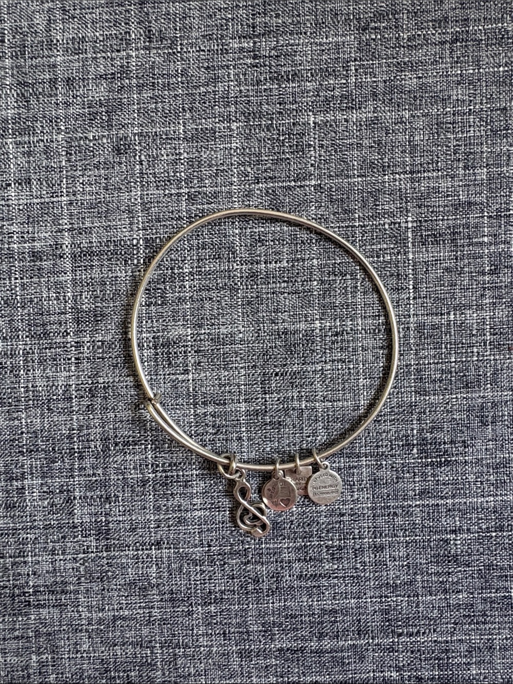 Alex and Ani Silver Tone Treble Clef Charm Bangle Bracelet